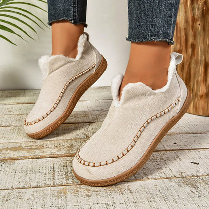 Women's Faux Suede Slip-On Boots Warm Plush Lining - VibreMode