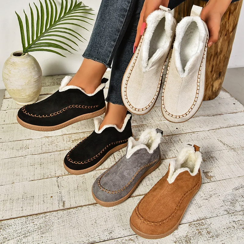 Luxurious Women's Faux Suede Slip-On Boots with Warm Plush Lining