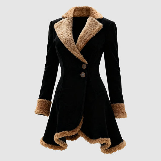 Women's Tailored Coat Fur Trim Button Front - VibreMode