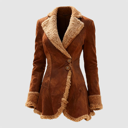 Women's Tailored Coat Fur Trim Button Front