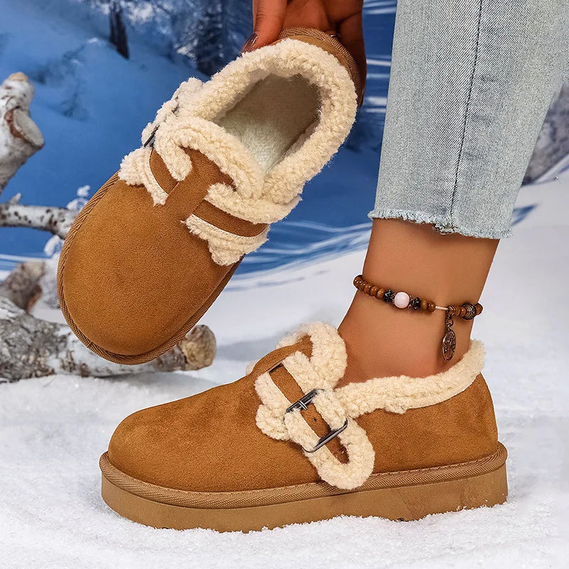 Women's Suede Slip-On Shoes Sherpa Lined Warm Beige - VibreMode
