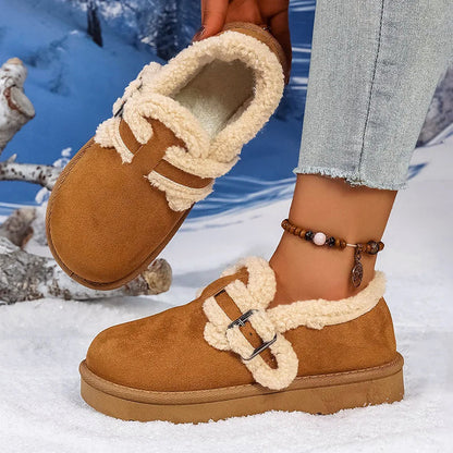 Women's Suede Slip-On Shoes Sherpa Lined Warm Beige - VibreMode
