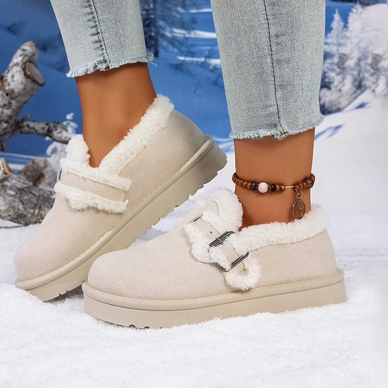 Women's Plush Sherpa Lined Suede Slip-On Shoes for Winter Warmth