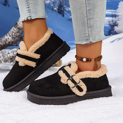 Women's Plush Sherpa Lined Suede Slip-On Shoes for Winter Warmth