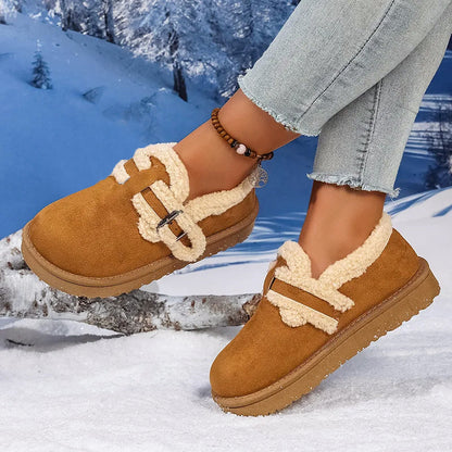 Women's Plush Sherpa Lined Suede Slip-On Shoes for Winter Warmth
