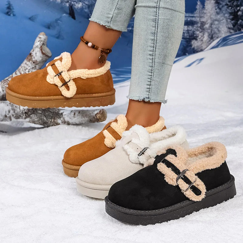 Women's Plush Sherpa Lined Suede Slip-On Shoes for Winter Warmth