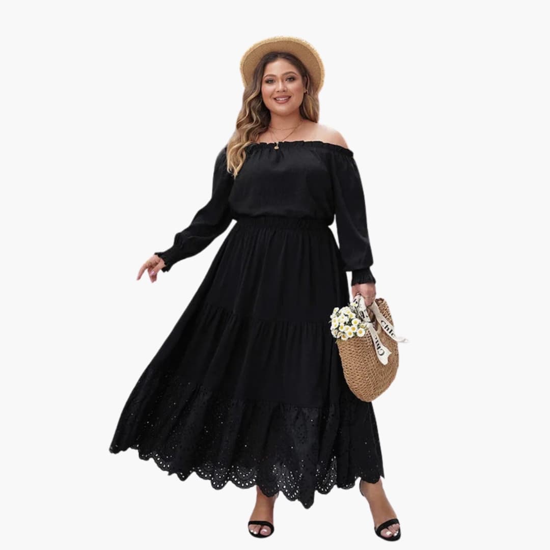 Women's A-Line Maxi Skirt Elastic Waist Side Pockets - VibreMode