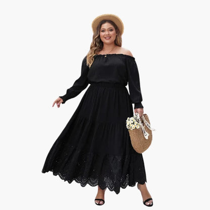 Women's A-Line Maxi Skirt Elastic Waist Side Pockets - VibreMode