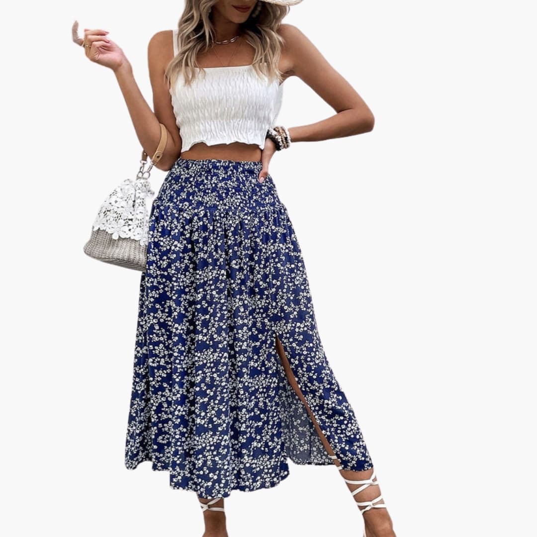 Women's A-Line Skirt Printed Side Split - VibreMode
