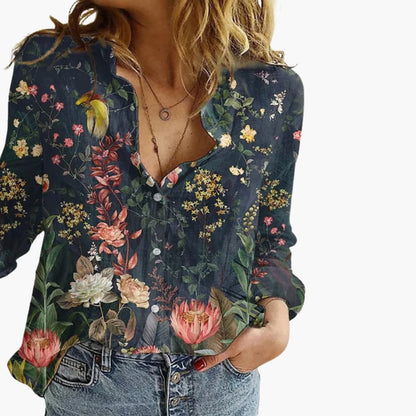 Women's V-Neck Long Sleeve Blouse Artistic Print