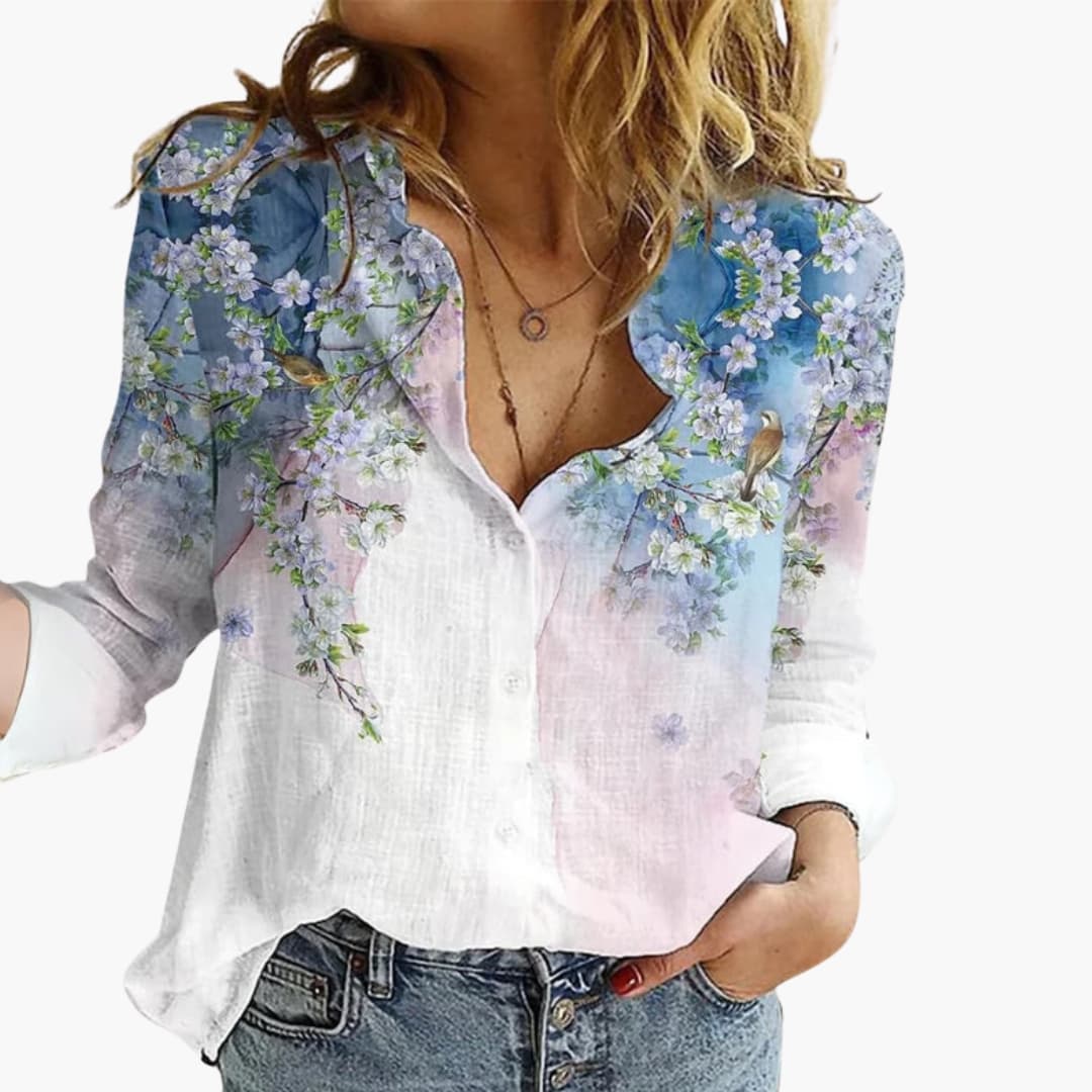 Women's V-Neck Long Sleeve Blouse Artistic Print