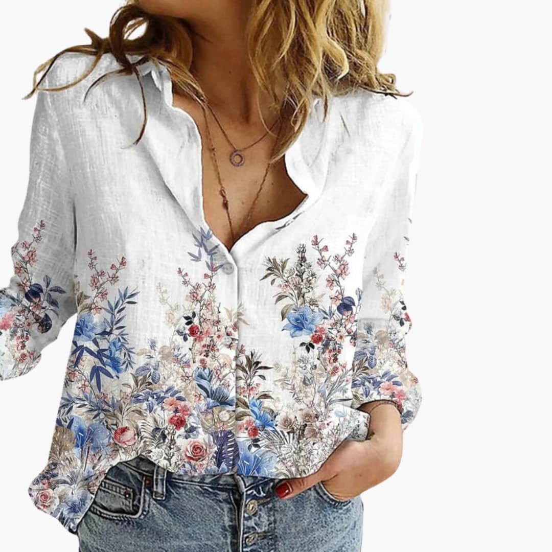 Women's V-Neck Long Sleeve Blouse Artistic Print