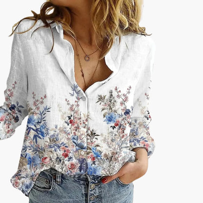 Women's V-Neck Long Sleeve Blouse Artistic Print