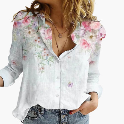 Women's V-Neck Long Sleeve Blouse Artistic Print