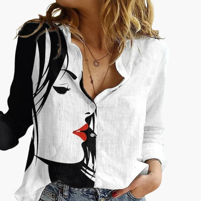 Women's V-Neck Long Sleeve Blouse Artistic Print