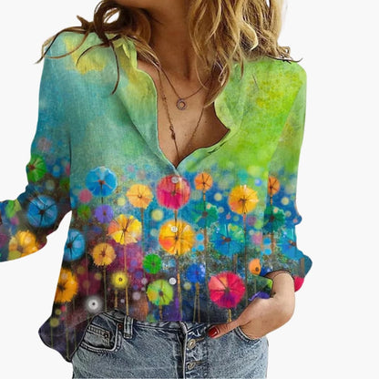 Women's V-Neck Long Sleeve Blouse Artistic Print