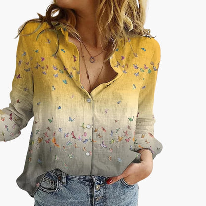 Women's V-Neck Long Sleeve Blouse Artistic Print