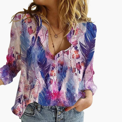 Women's V-Neck Long Sleeve Blouse Artistic Print