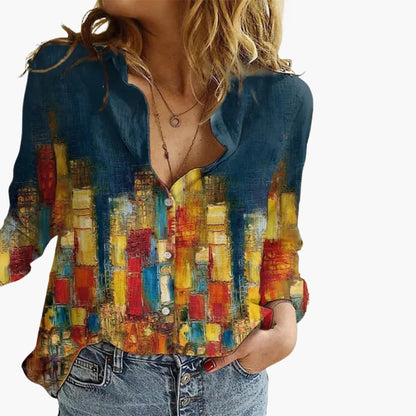 Women's V-Neck Long Sleeve Blouse Artistic Print
