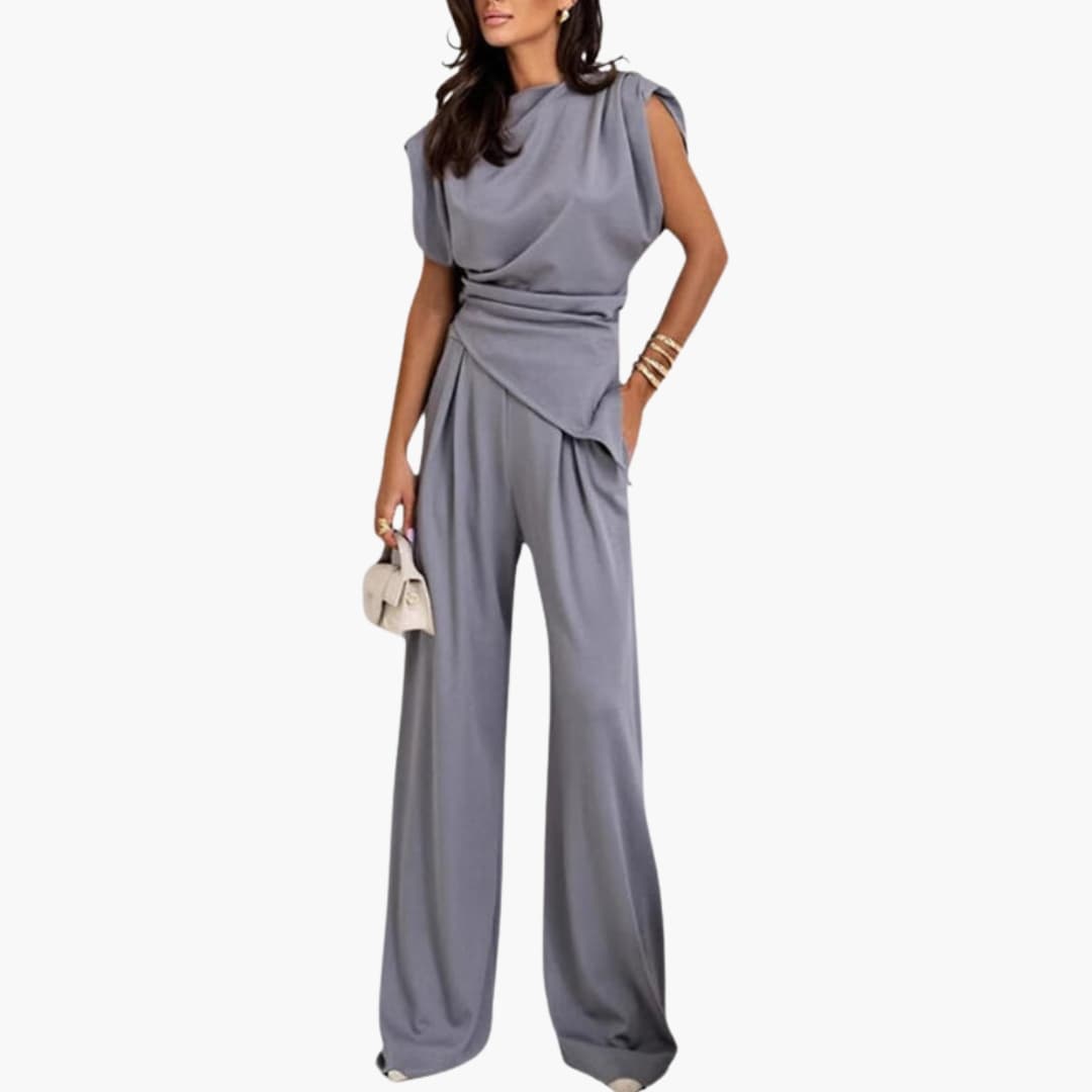 Women's Asymmetric Two Piece Pantsuit Wide Leg Pants - VibreMode