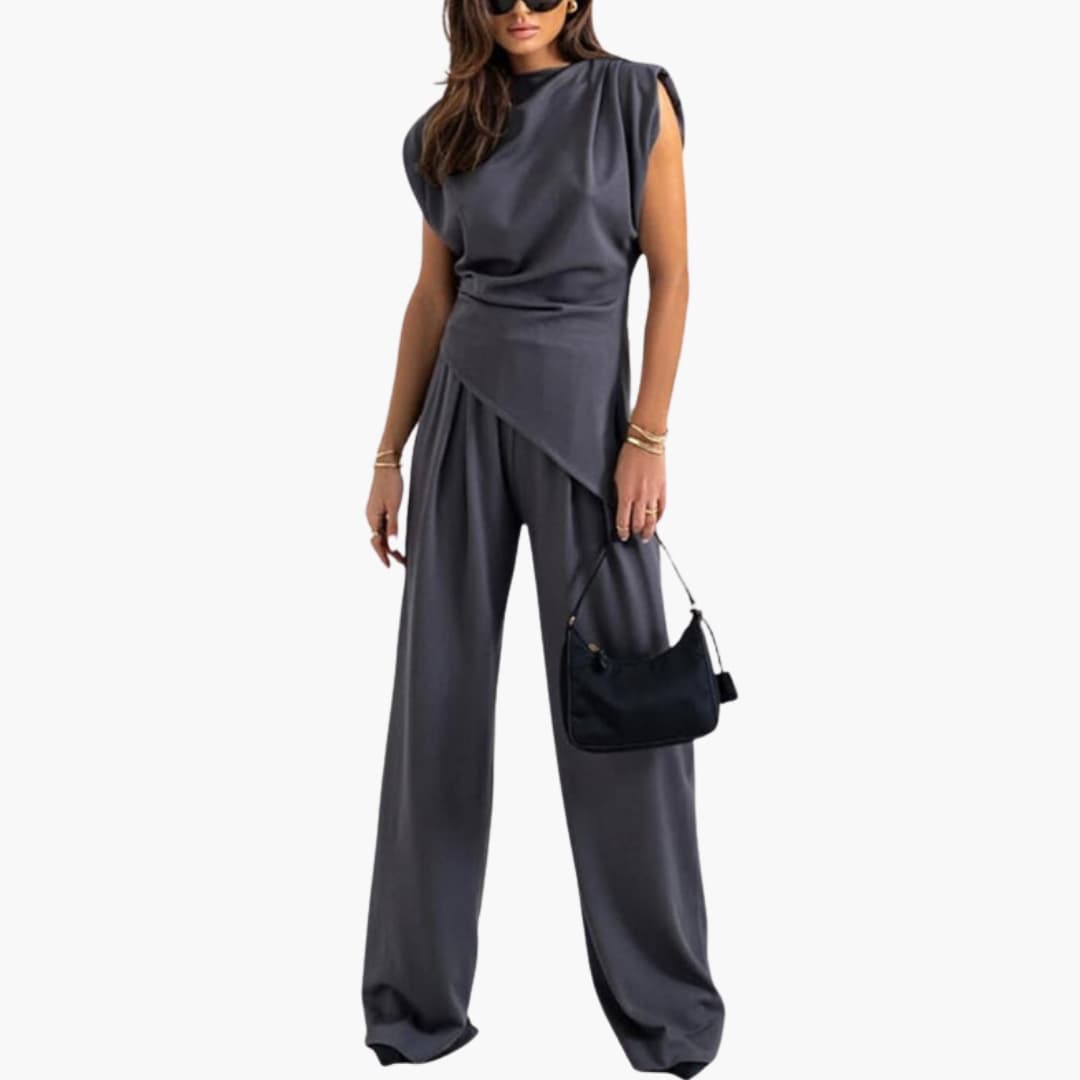 Women's Asymmetric Two Piece Pantsuit Wide Leg Pants