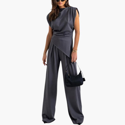 Women's Asymmetric Two Piece Pantsuit Wide Leg Pants