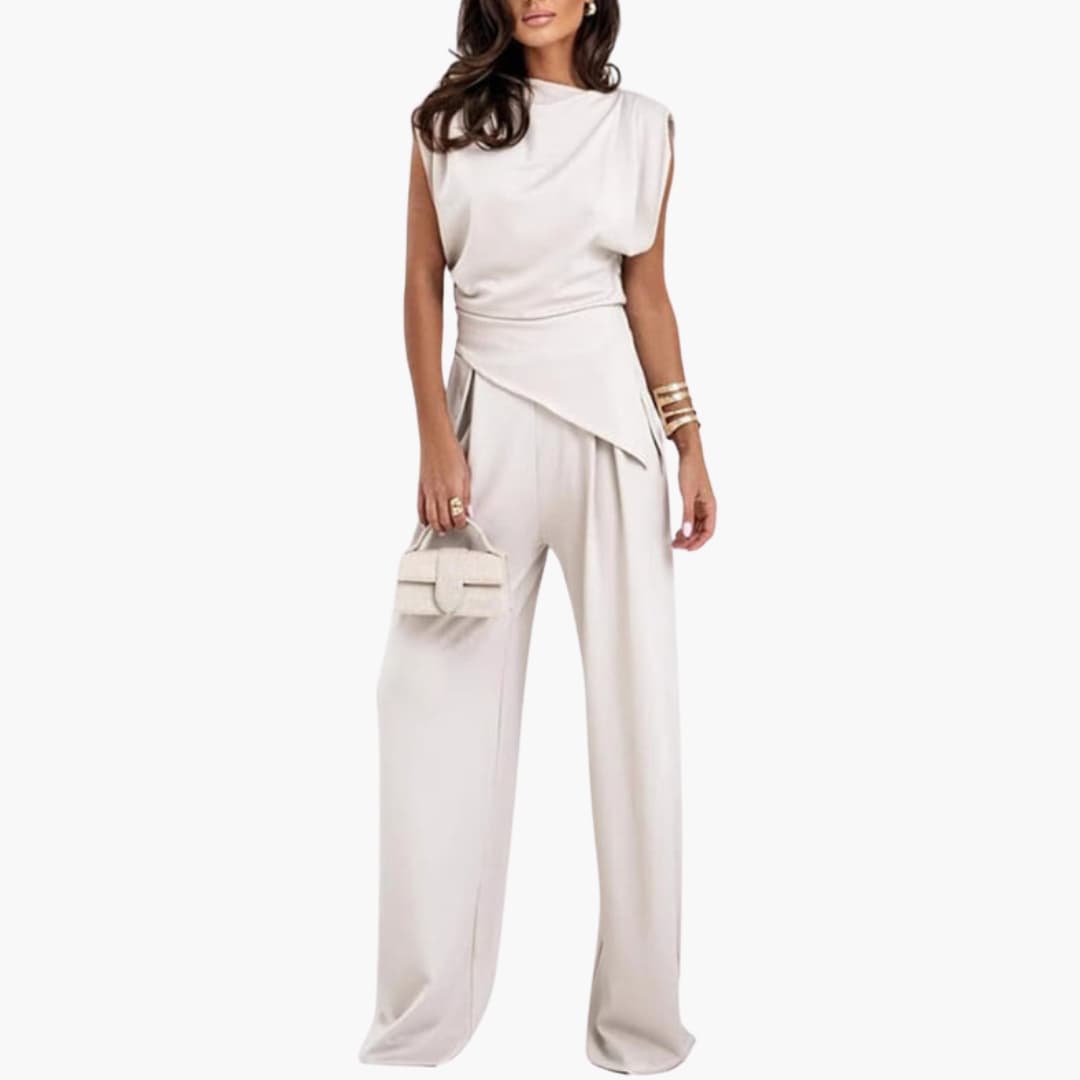 Women's Asymmetric Two Piece Pantsuit Wide Leg Pants