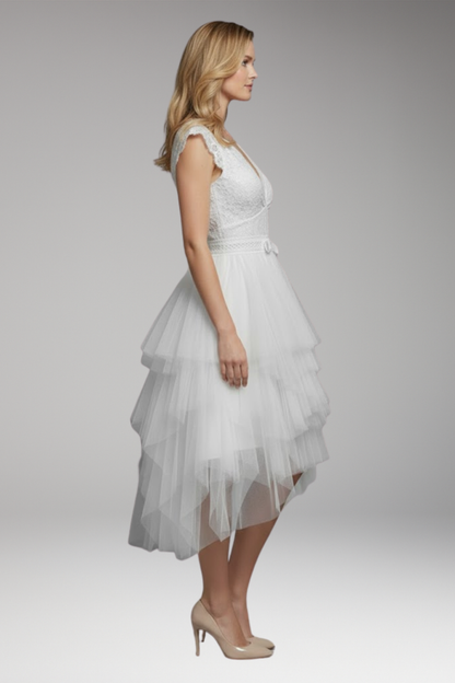 Women's V-Neck Mesh Dress Flowy Skirt