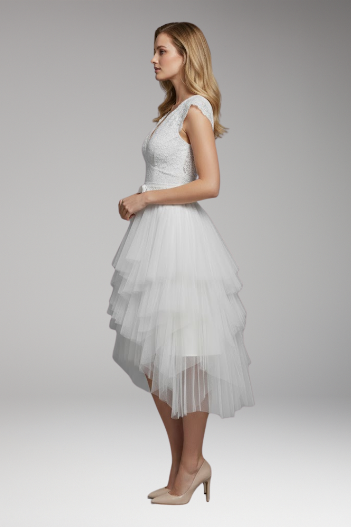 Women's V-Neck Mesh Dress Flowy Skirt