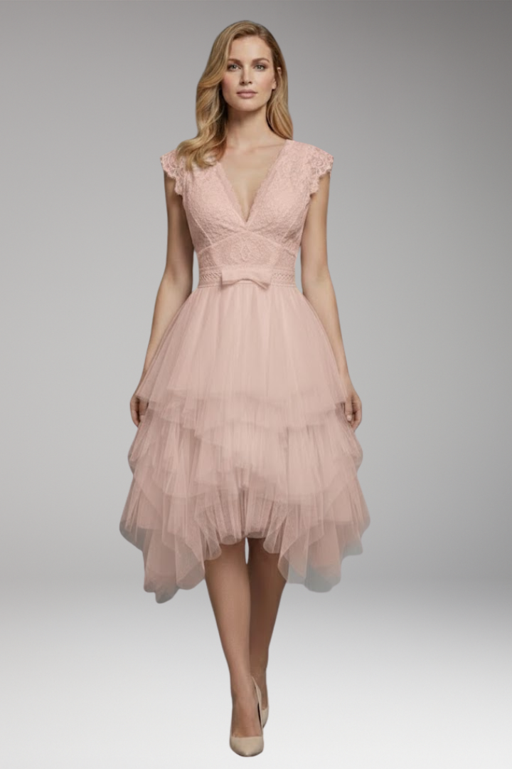Women's V-Neck Mesh Dress Flowy Skirt