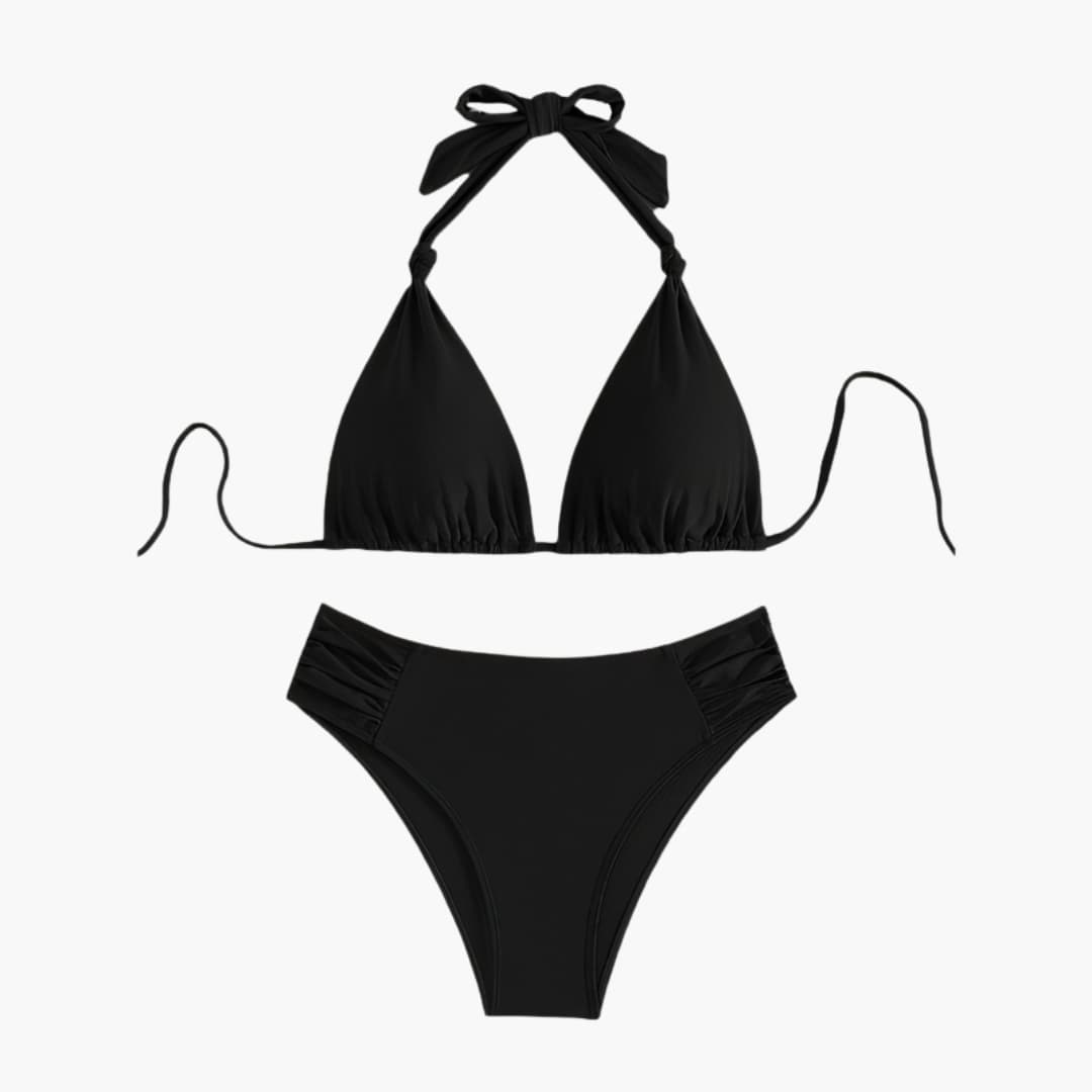Women's High Waisted Bandeau Bikini Set Removable Straps