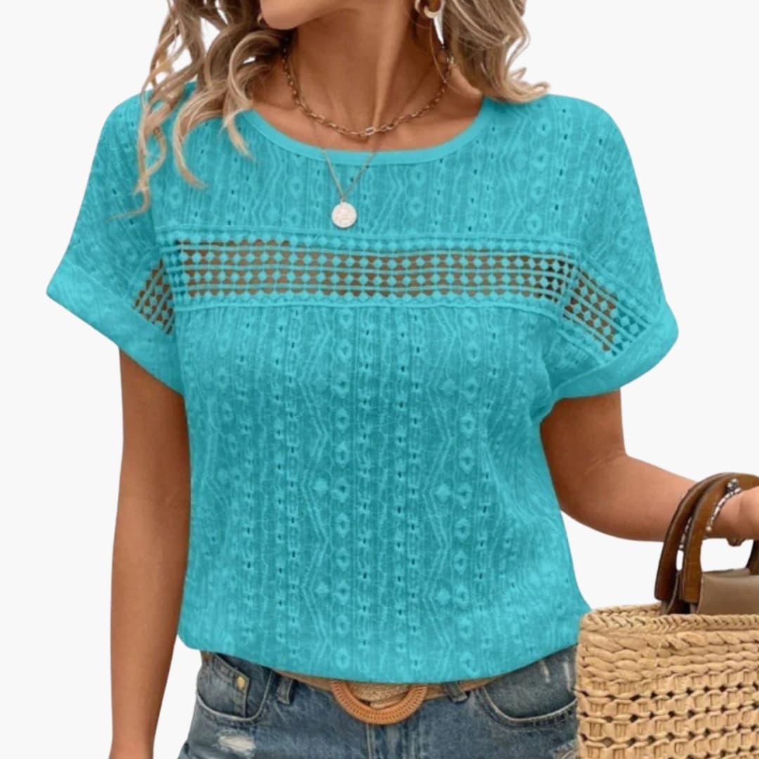 Women Batwing Sleeve T-Shirt Lace Trim - VibreMode