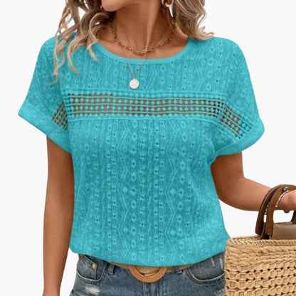 Women Batwing Sleeve T-Shirt Lace Trim - VibreMode