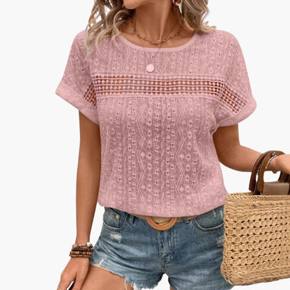 Women Batwing Sleeve T-Shirt Lace Trim