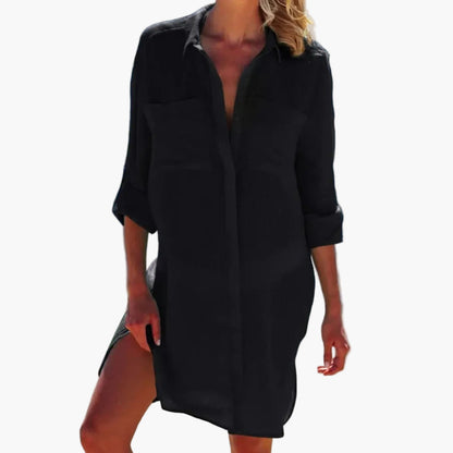Women's Beach Cover Up Collar Button Front
