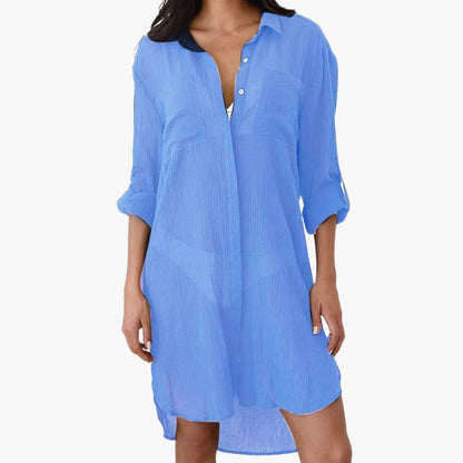 Women's Beach Cover Up Collar Button Front