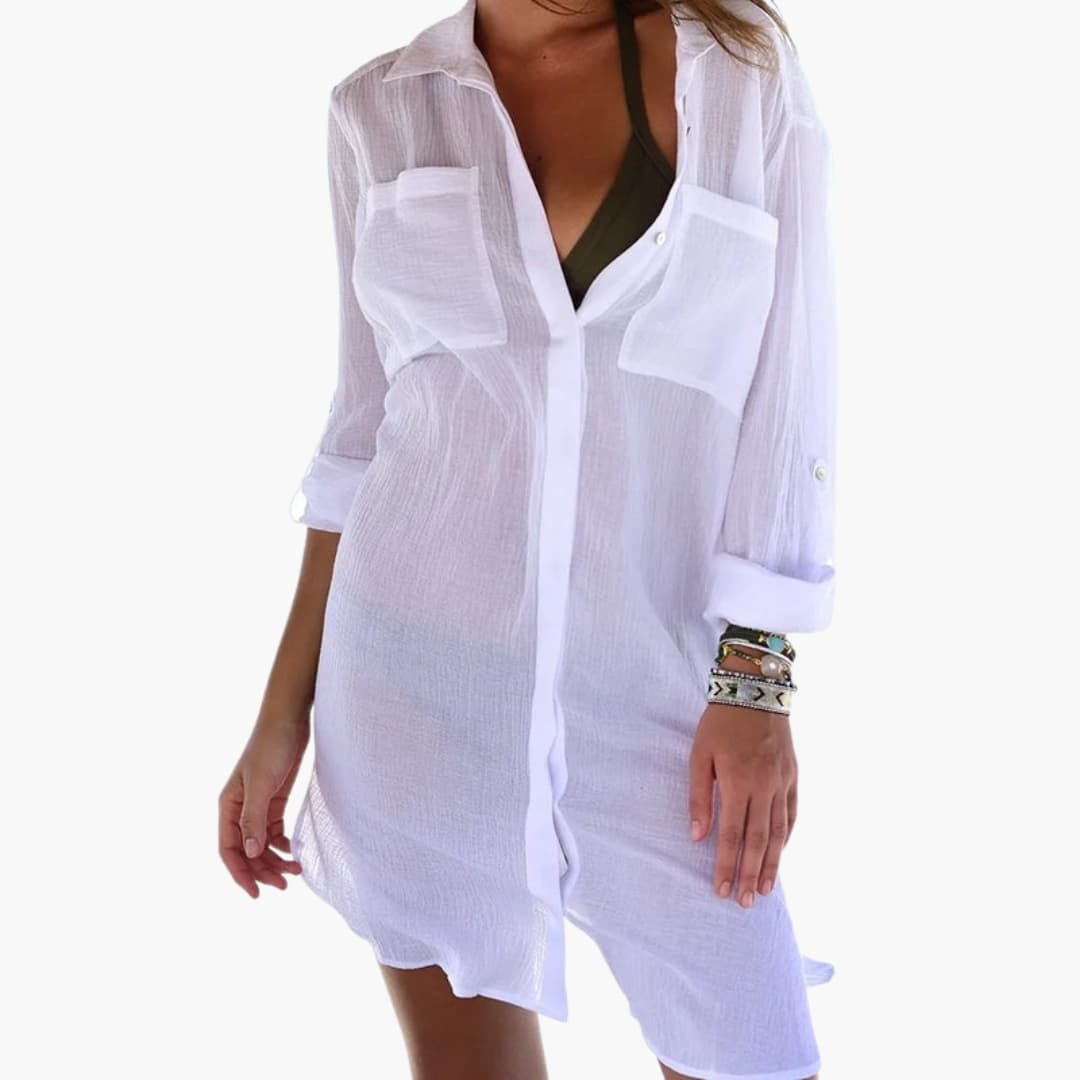 Women's Beach Cover Up Collar Button Front