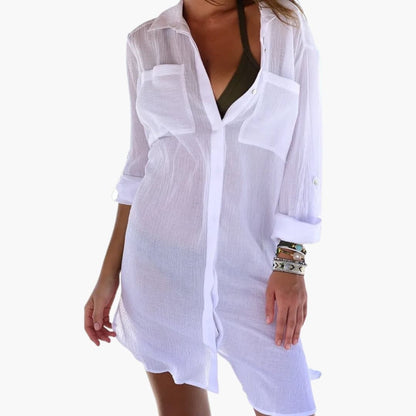 Women's Beach Cover Up Collar Button Front