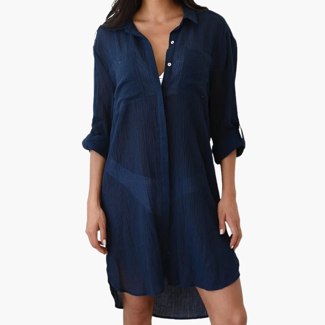 Women's Beach Cover Up Collar Button Front