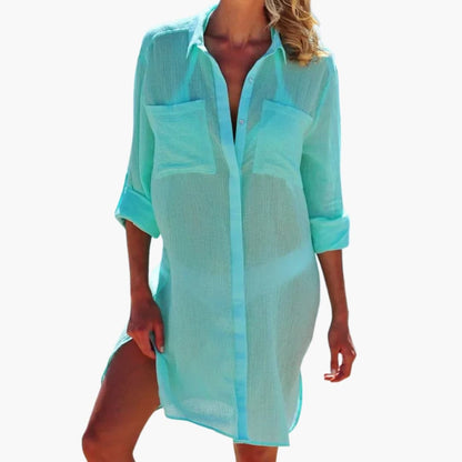 Women's Beach Cover Up Collar Button Front - VibreMode