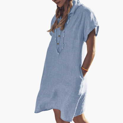 Women's Collar Button Front Beach Dress - VibreMode