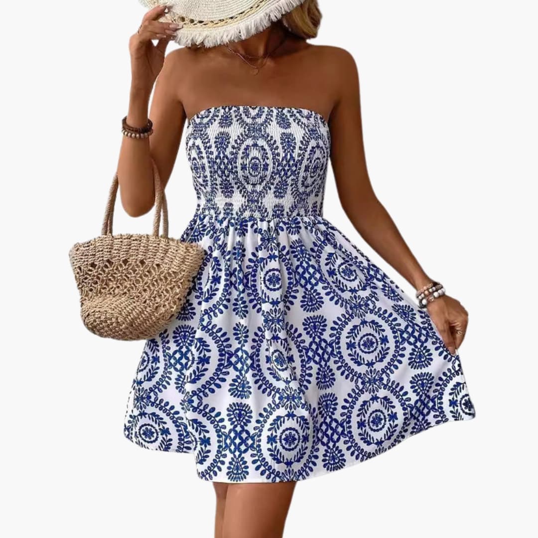 Women's Beach Dress Elastic Flared Hem - VibreMode