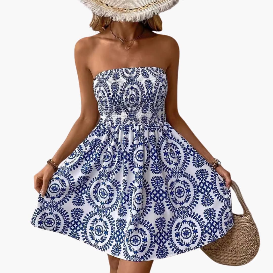 Women's Beach Dress Elastic Flared Hem