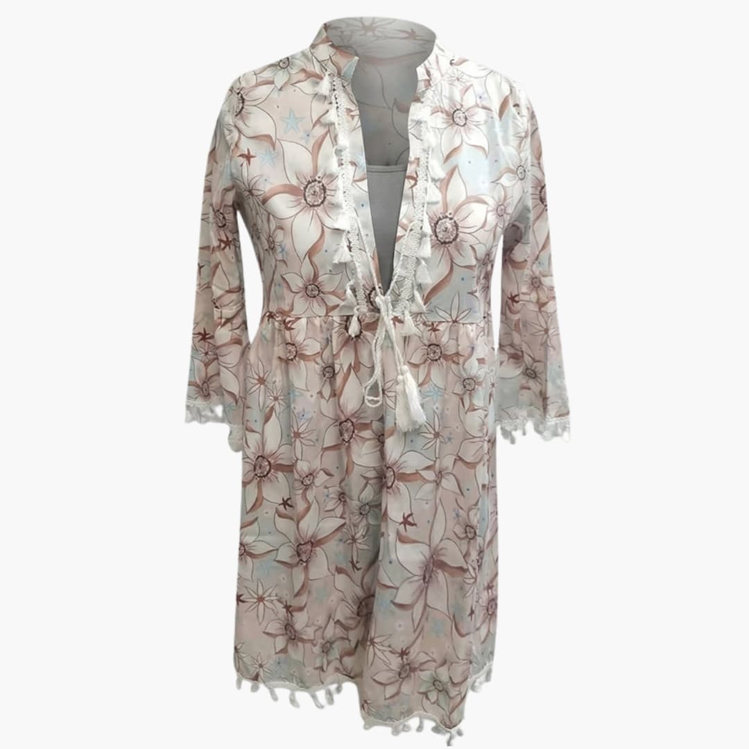 Women's Floral Beach Dress High Collar - VibreMode