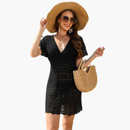 Women's V Neck Crochet Beach Cover Up