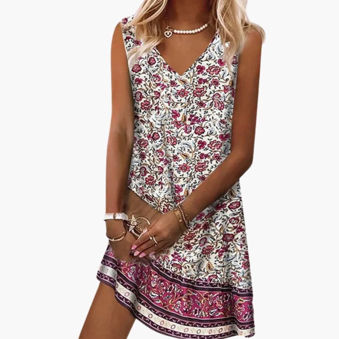 Women's V Neck Floral Beach Dress - VibreMode