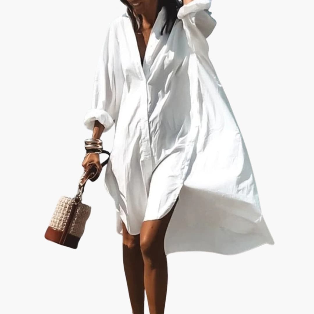 Women's Long Sleeve V Neck Beach Dress - VibreMode