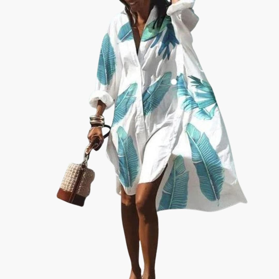 Women's Long Sleeve V Neck Beach Dress