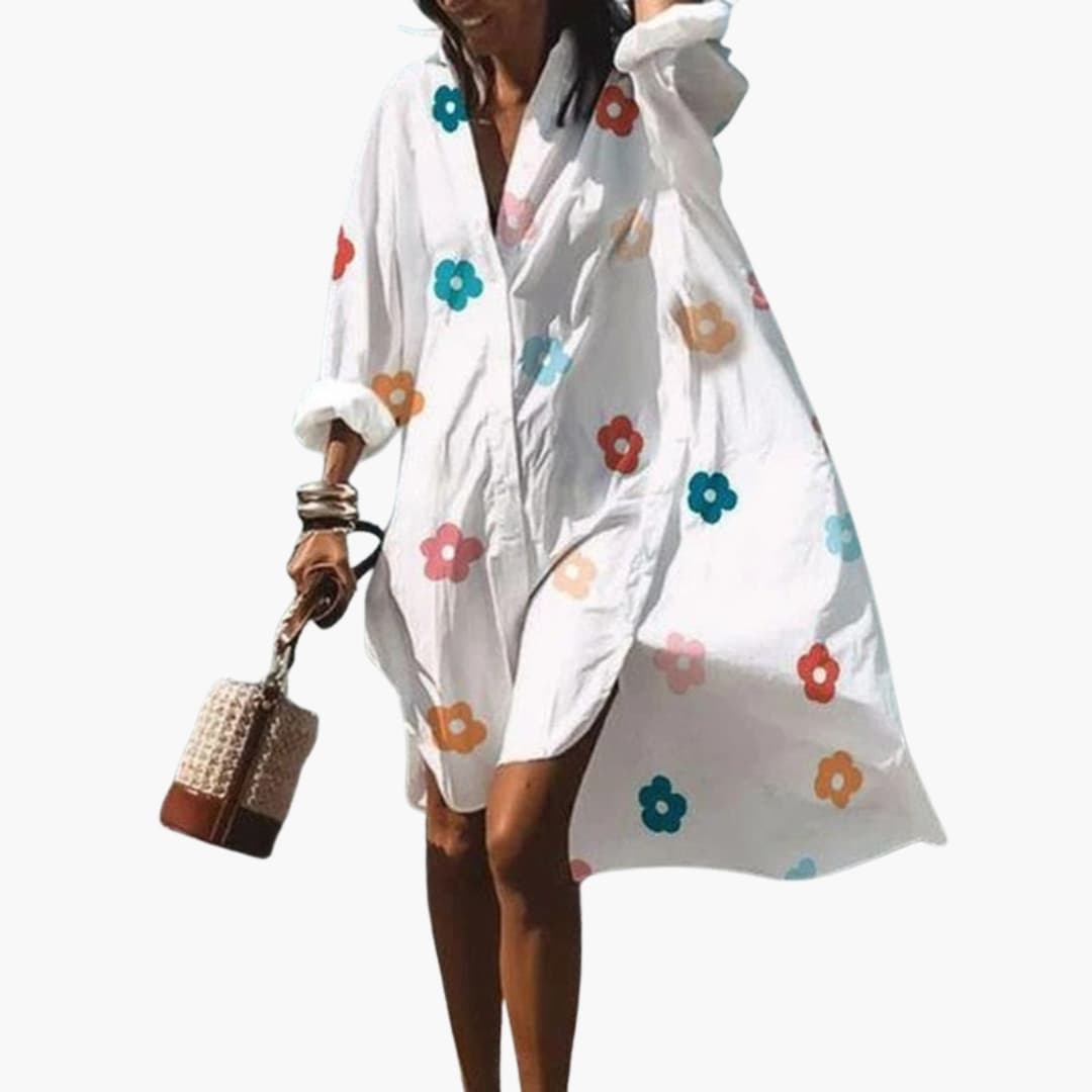 Women's Long Sleeve V Neck Beach Dress