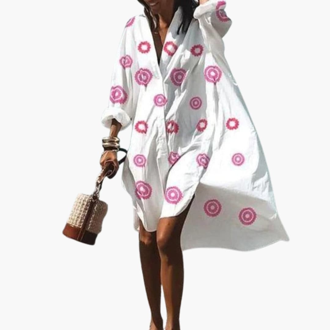 Women's Long Sleeve V Neck Beach Dress